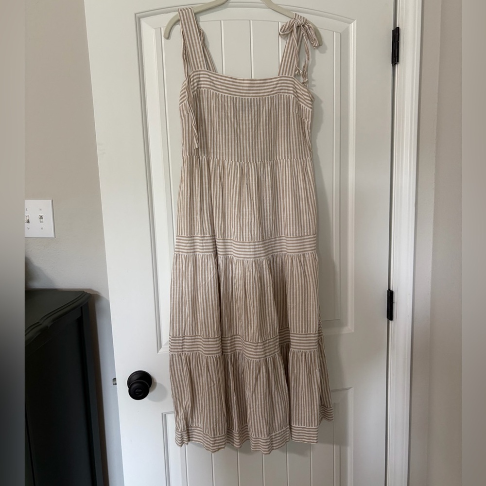 Cream and tan stripe midi dress